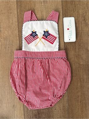 Petit Ami Red White Blue Gingham Flag Bubble One-Piece